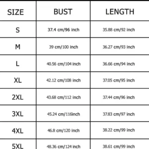 Batwing Pocket Dress Sizechart 1