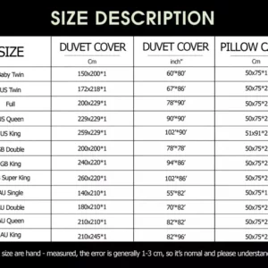Bedding Set sizechart