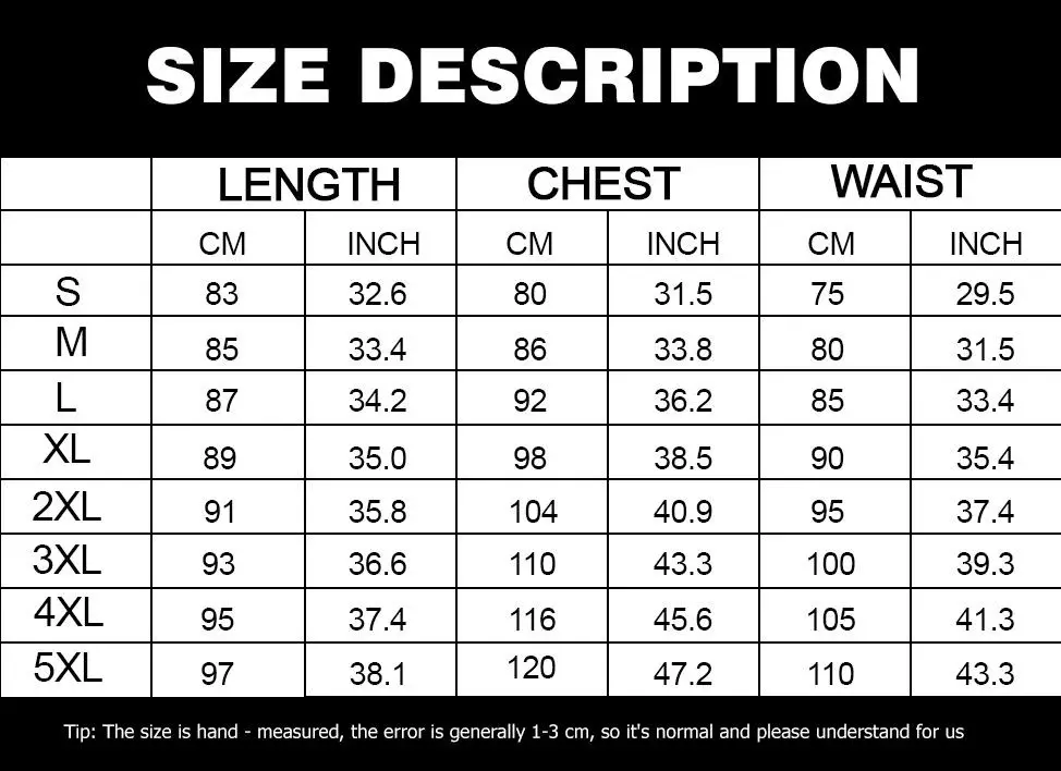 Bodycon Dress Sizechart