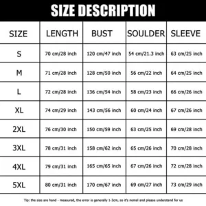 Bomber Jacket Sizechart 1