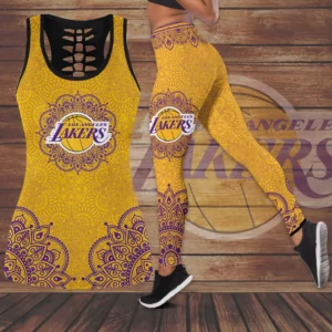 FAN designed Los Angeles Lakers LAL NBA Hollow Tank Top Leggings Set S1
