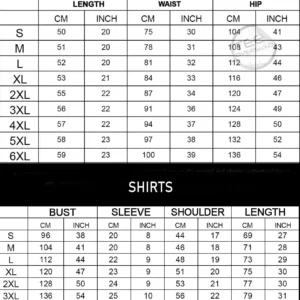 Hawaiian shirts shorts sizechart 1