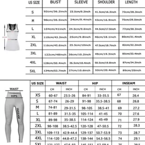 Hollow Tank Top Leggings sizechart