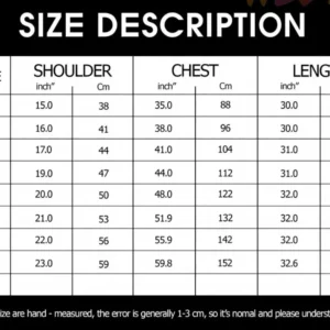 Jersey Shirt Sizechart