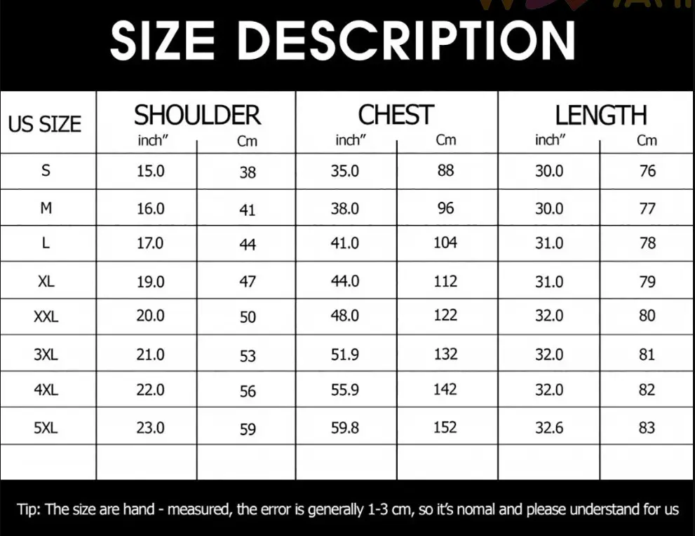 Jersey Shirt Sizechart