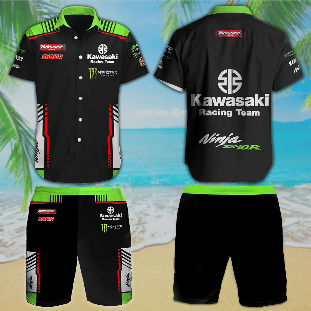 Kawasaki Racing Team 3D Hawaiian Shirt Shorts S2