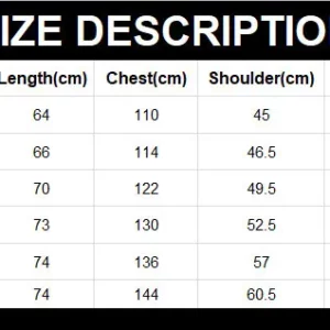 Leather Jacket sizechart