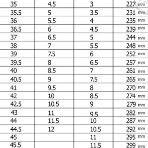 Leather boots sizechart