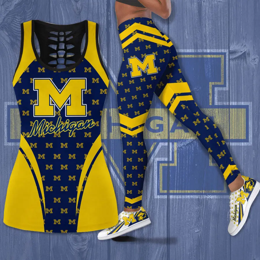 Michigan Wolverines Hollow Tank Top Leggings 01