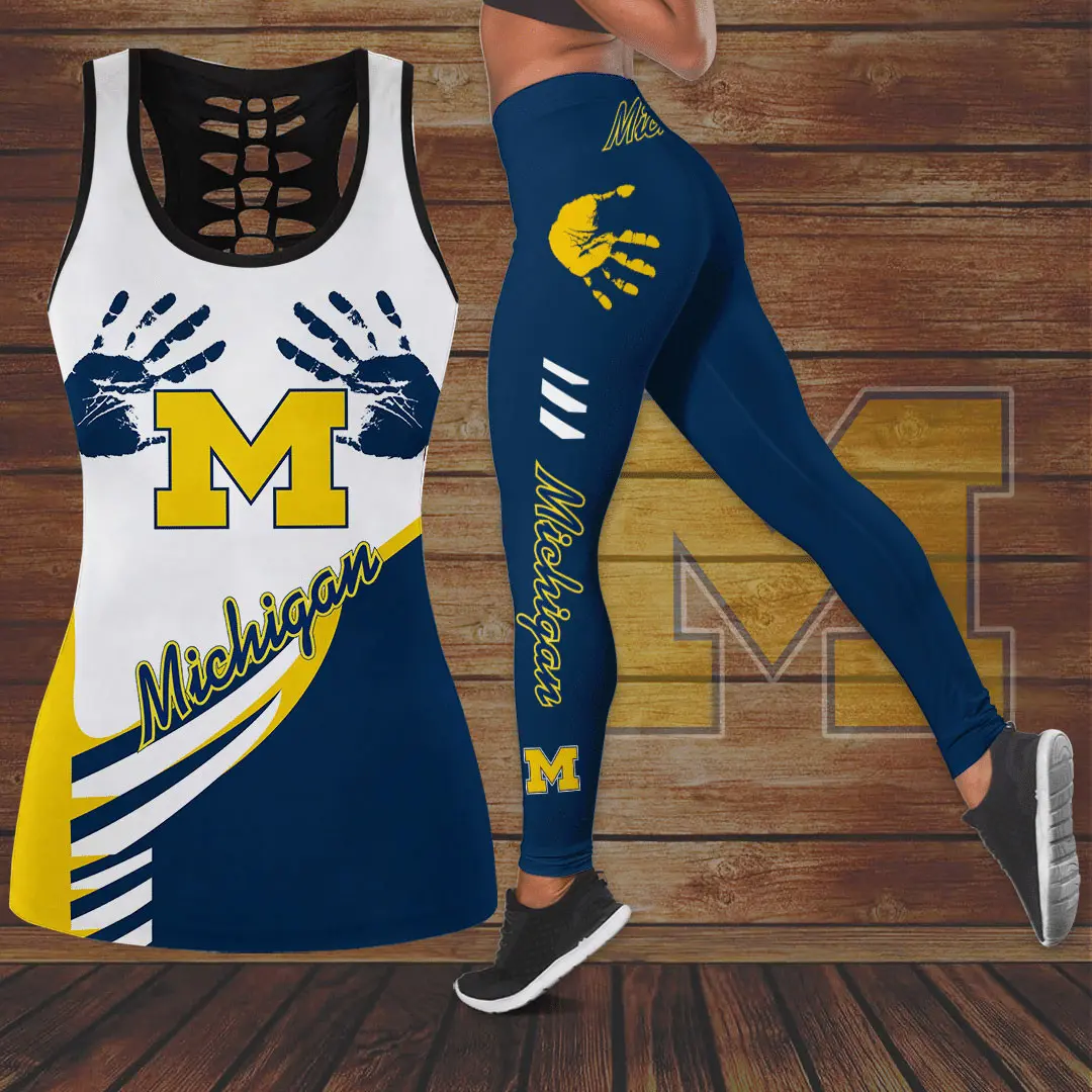 Michigan Wolverines Hollow Tank Top Leggings 02