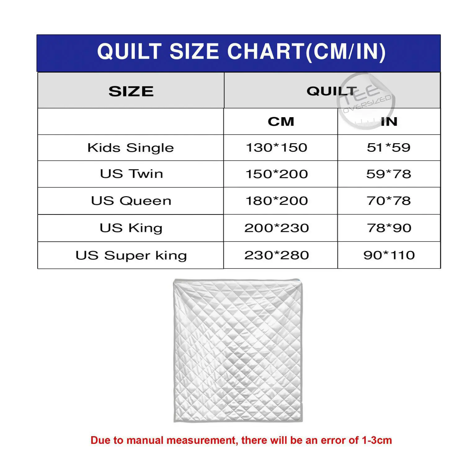 Quilt sizechart