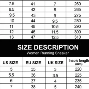 Running sole sneaker sizes