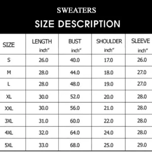 Sweaters sizechart 2022