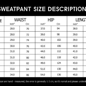 Sweatpants sizechart fix