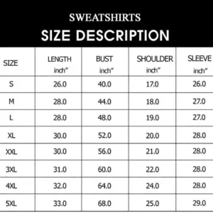 Sweatshirt sizechart 2022