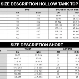 Tank Shorts Set Sizechart