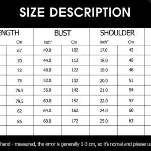 Zip up Hoodie Sizechart new 1