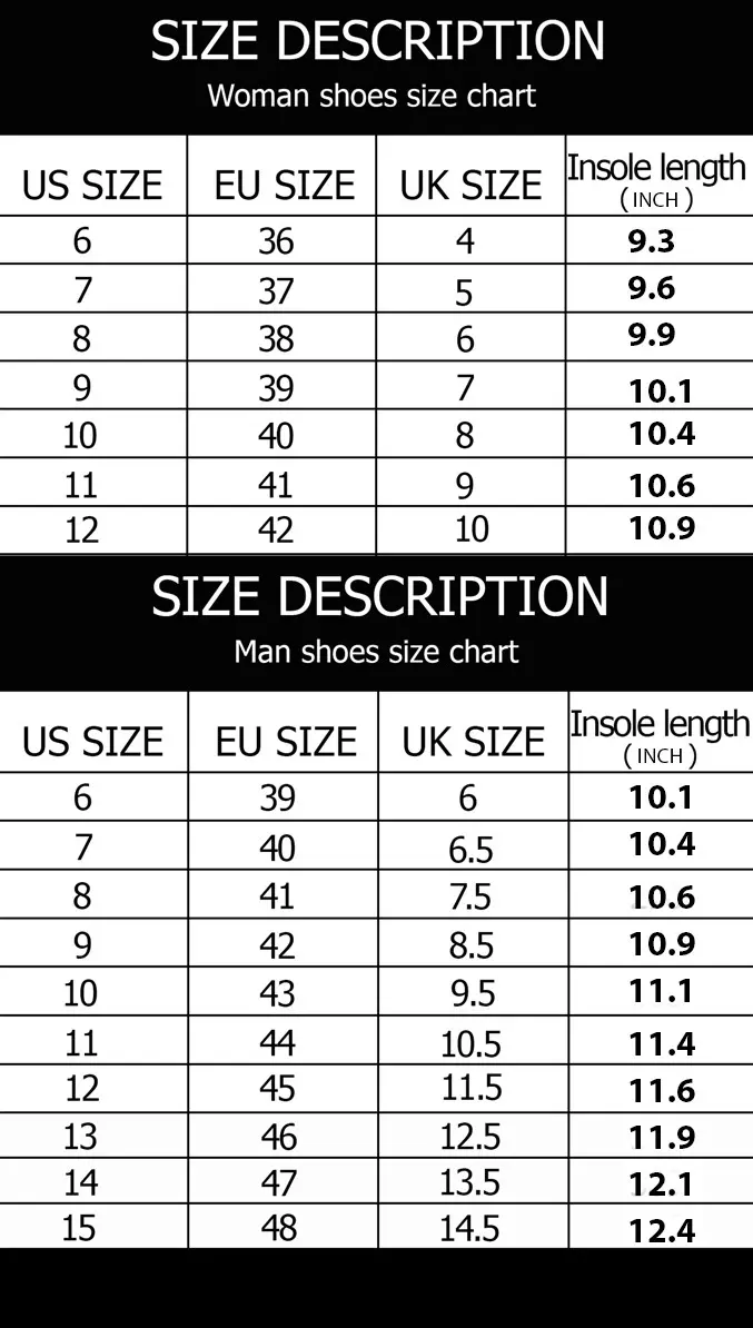 sneaker size chart