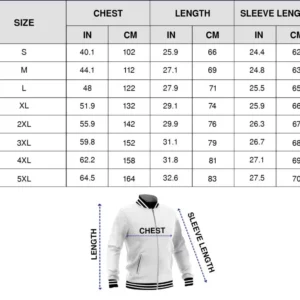 varsity jacket sizechart